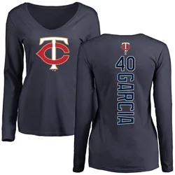 Luis Garcia Minnesota Twins Women's Navy Backer Slim Fit Long Sleeve T-Shirt -