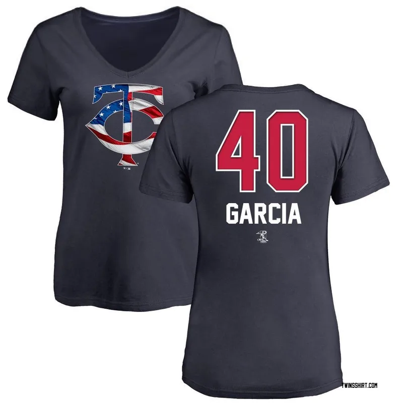Luis Garcia Minnesota Twins Women's Navy Name and Number Banner Wave V-Neck T-Shirt -