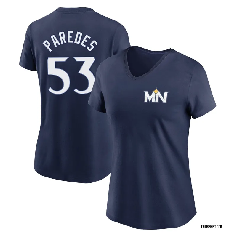 Michael Paredes Minnesota Twins Women's Navy 2024 City Connect Fuse Name & Number V-Neck T-Shirt