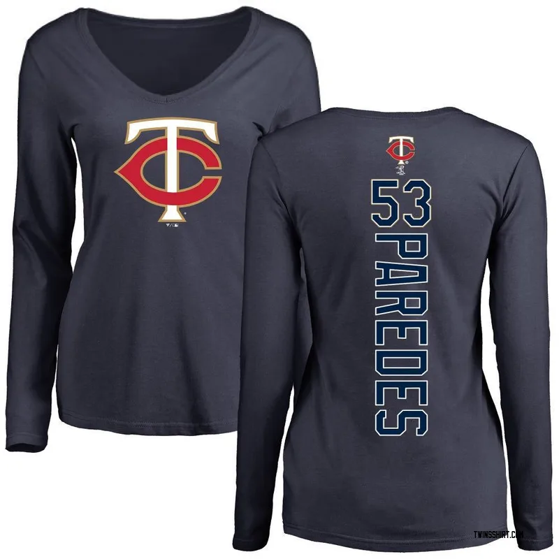 Michael Paredes Minnesota Twins Women's Navy Backer Slim Fit Long Sleeve T-Shirt -