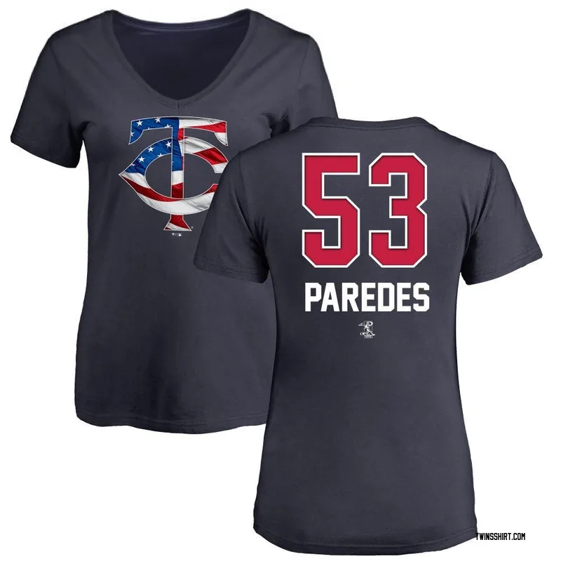 Michael Paredes Minnesota Twins Women's Navy Name and Number Banner Wave V-Neck T-Shirt -