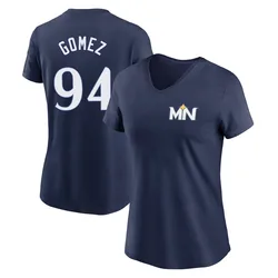 Yoendrys Gomez Minnesota Twins Women's Navy 2024 City Connect Fuse Name & Number V-Neck T-Shirt
